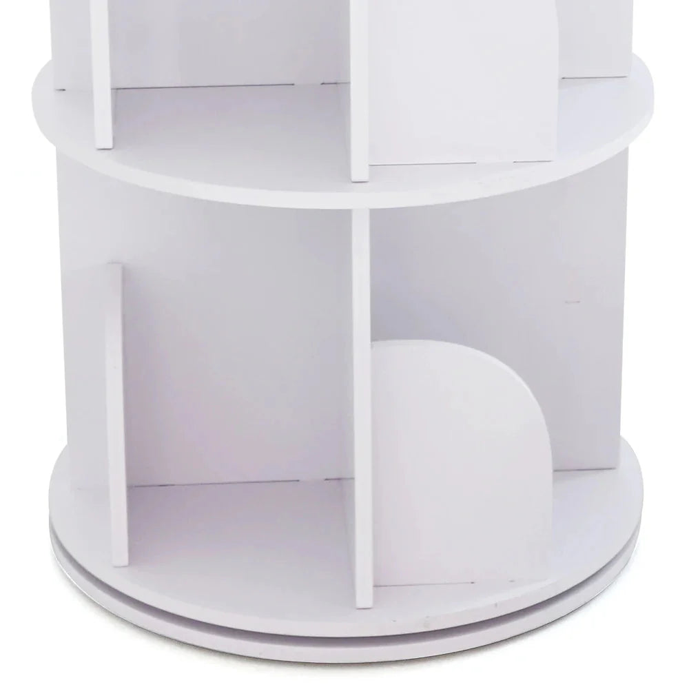 2/4-Tier Wooden Rotatable Bookshelf - 360°Display Floor Standing Storage Rack, White Multifunctional Bookshelf Organizer
