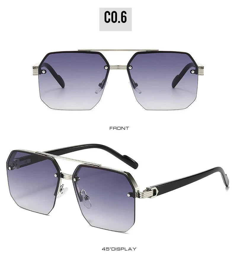 Men's Metal Sunglasses Square Half Frame Rice Nails Casual Trend Personality Retro Fashion Outdoor Sports Eyeglasses