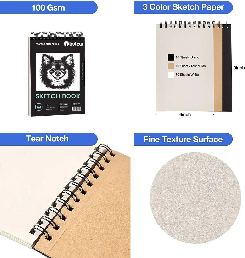 Bview Art Pro Art Kit 49pcs - Sketching Supplies Set with Graphite/Charcoal Pencils, Sketch Pad & Tools for Artists Adults