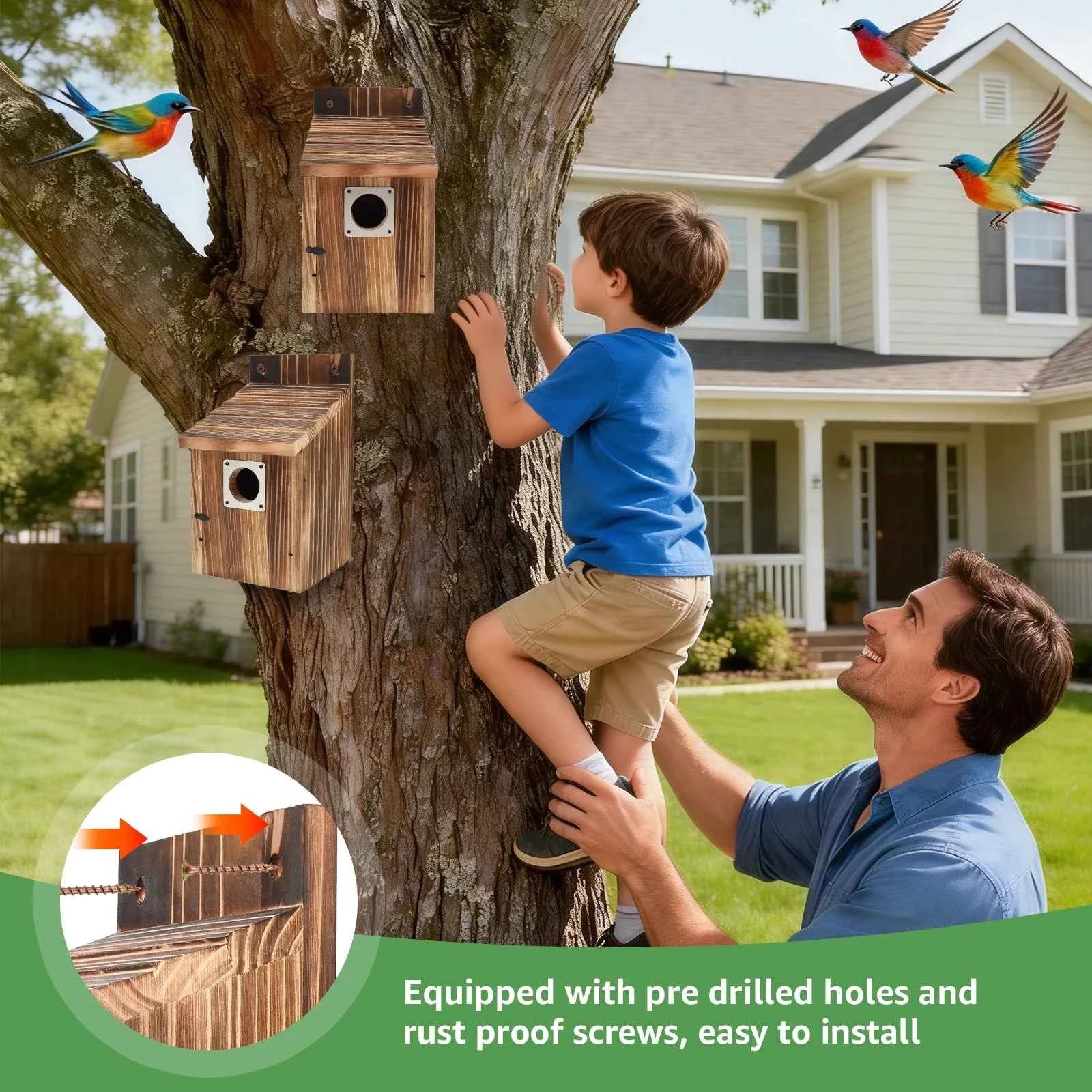 2Pcs Wooden Bird House Outdoor Weatherproof Parrot Bird Nest Breeding Sleeping Box Birdhouse Garden Patio Decorative