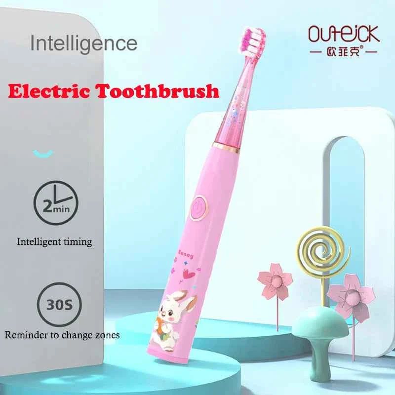 Kids Sonic Electric Toothbrush Child Cartoon with Colorful LED Light IPX7 Waterproof 2 mins Smart Timer Rechargeable Toothbrush