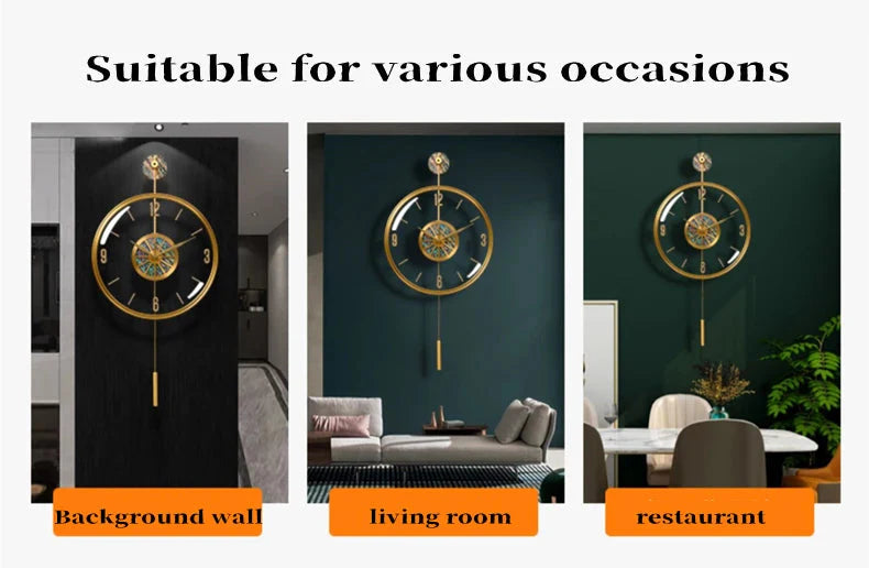 Modern Luxury Large Wall Clock With Pendulum Minimalist Decorative Art Silent Clock Nordic Living Room Bedroom Office Wall Clock