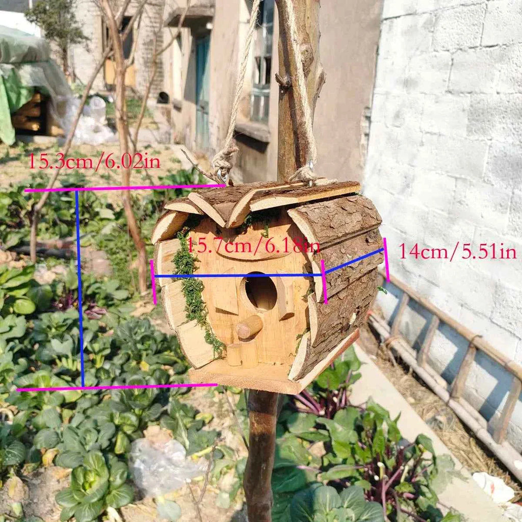 Wooden Bird's Nest Outdoor Hanging Heart-Shaped Bird's Nest House with Pole Small Birdcage House Budgie Bird House 1 Piece