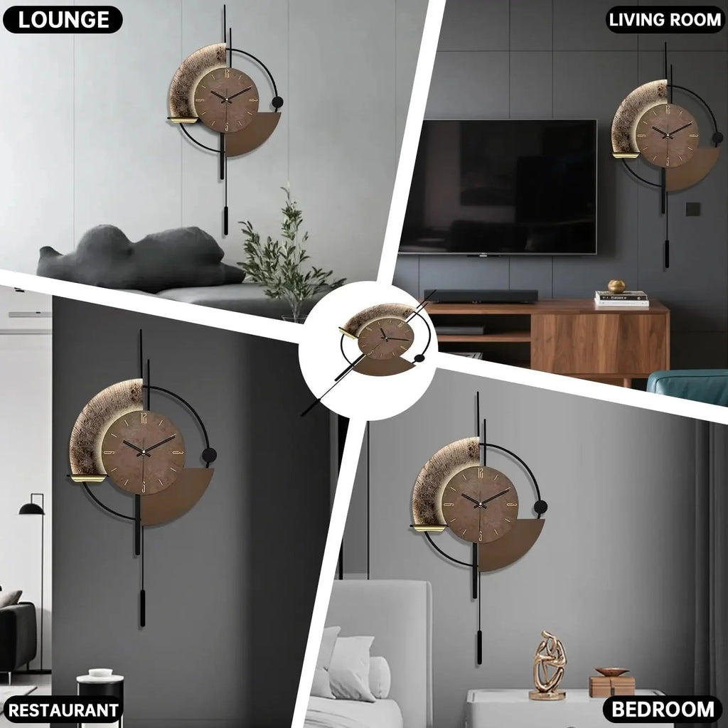 Decorative Wall Clock with Pendulum, Silent Quartz Movement, Large Modern Design for Living Room, Kitchen, Bedroom