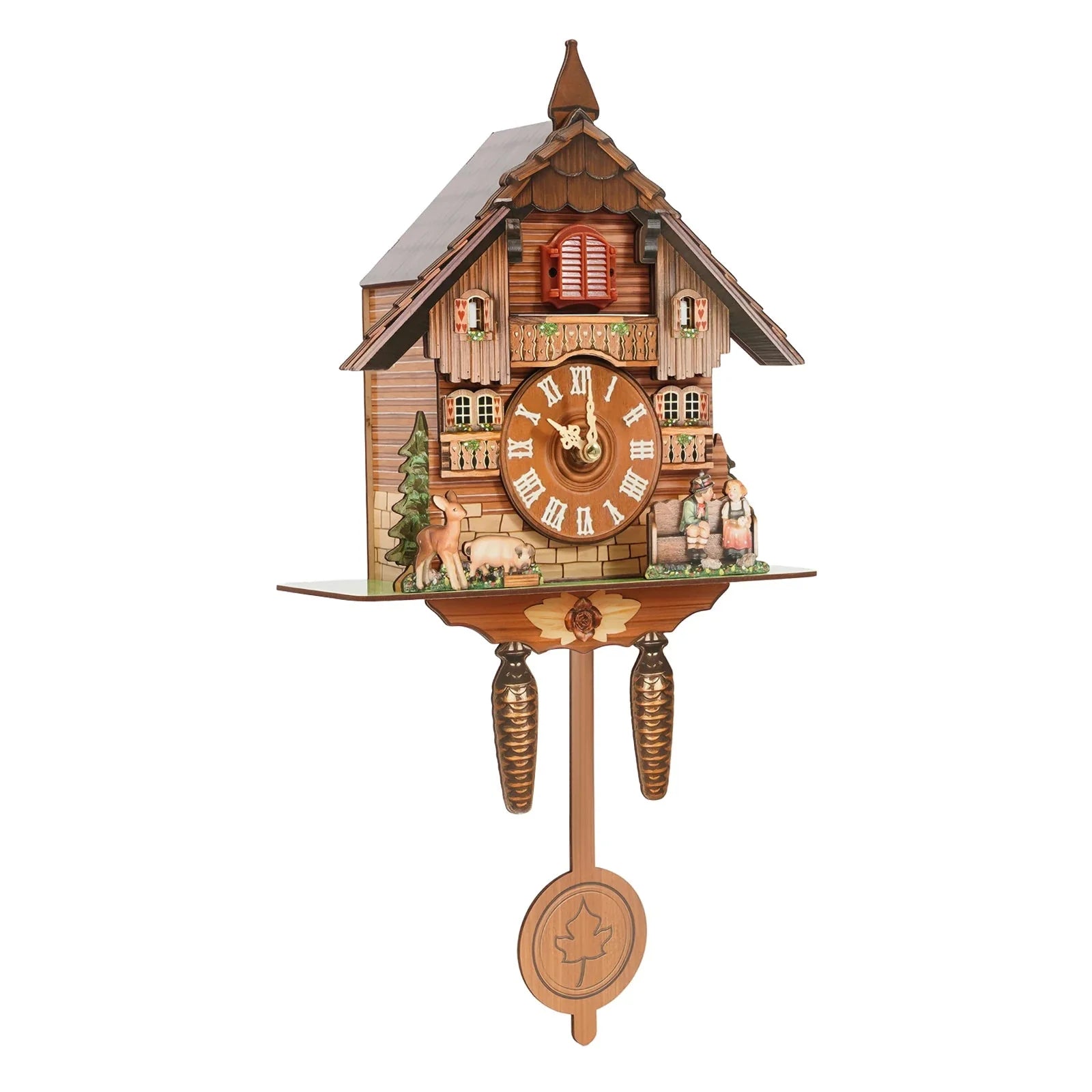Nordic Style Designed Hanging Handmade Wood Cuckoo Clock w/ Chiming Bird 18"