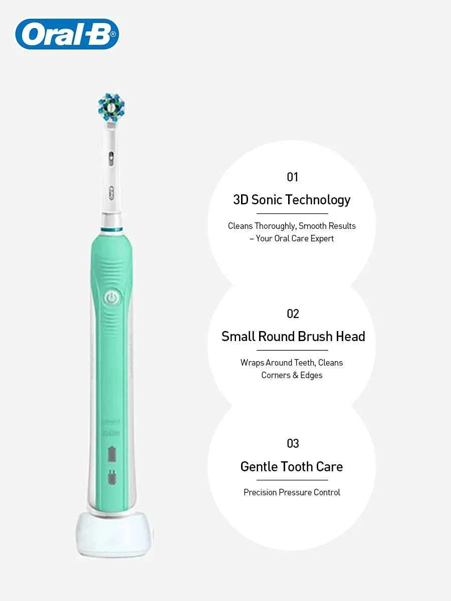 Oral B Pro600 Electric Toothbrush Rotation Oral Cleaning Teeth Whitening Cleaner Brush  2 Mins Timer Rechargeable Toothbrush