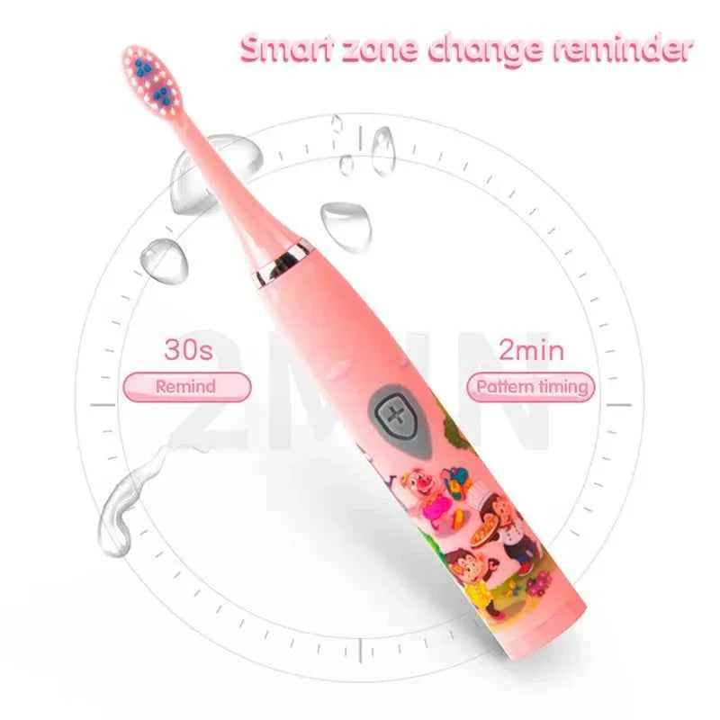 Sonic Children Electric Toothbrush Bright Cartoon With Replacement Heads Ultrasonic Rechargeable Soft Hair Brush Oral Cleaning