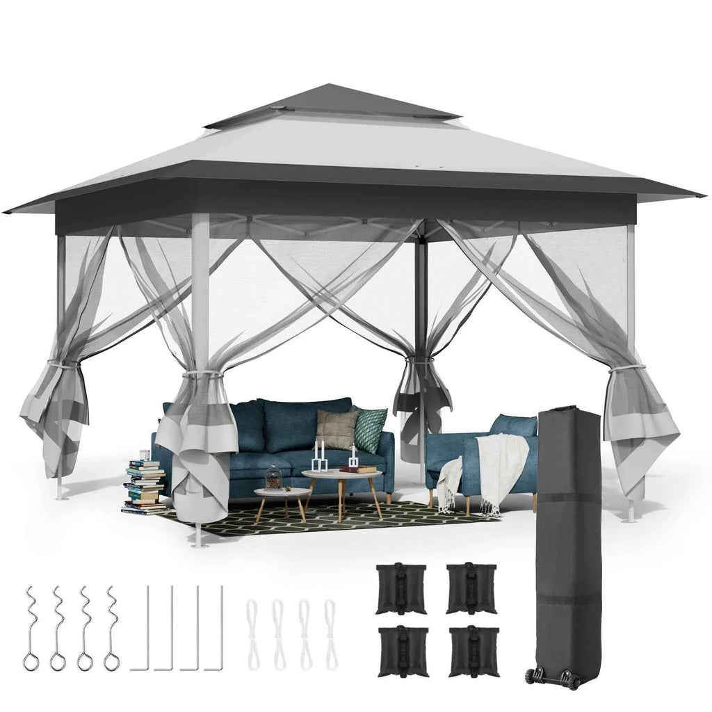 3.3x3.3m Pop-Up Folding Gazebo - Waterproof Garden Tent with Mosquito Netting