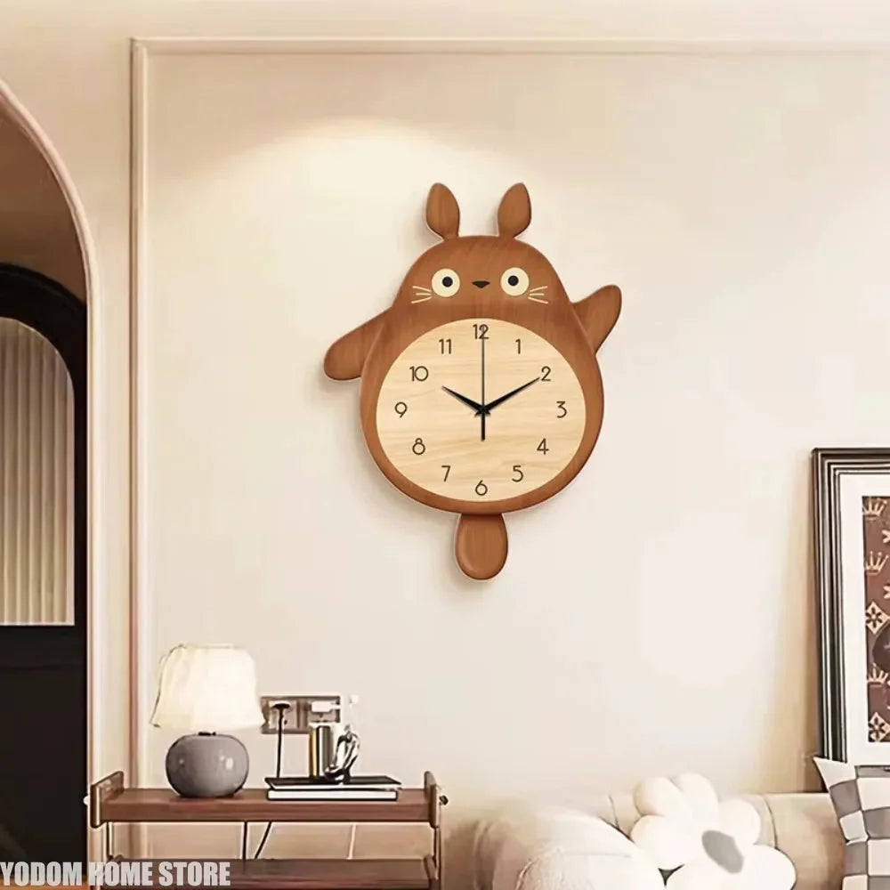 Cartoon Cat Design Wall Clock Wooden Sway Hanging Clock Decorative Painting For Restaurant Home Decor Gift