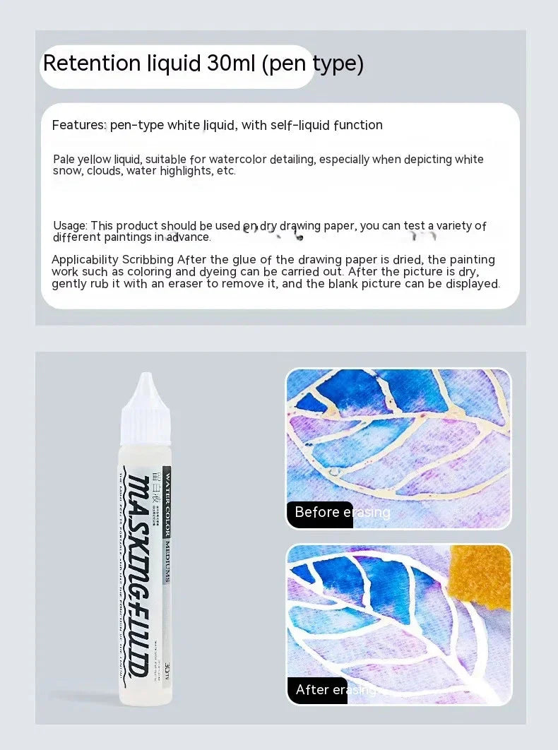 Art Masking Fluid White Latex Pigment Covering Liquid Painting Beginner Watercolor Paint Quickly for Ink Gouache Crafts Supplies
