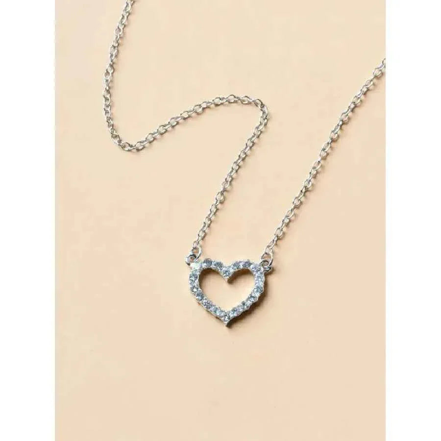Elegant Rhinestone Heart Shaped Design Pendant Necklace for Women, Stainless Steel Jewelry for Gift, Fashionable Accessories for