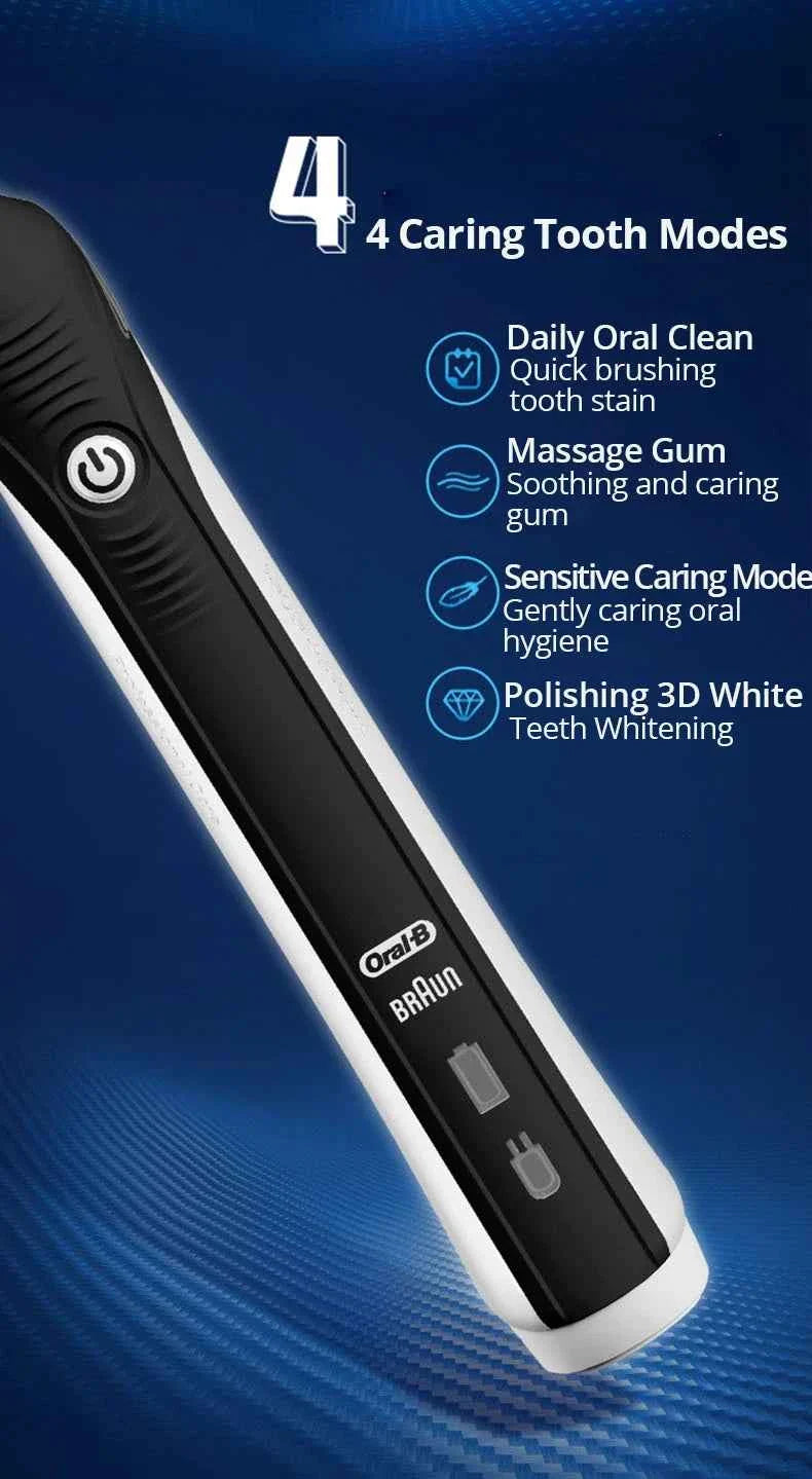 Oral B Electric Toothbrush Pro 4000 3D Action Daily Clean Teeth Visible Pressure Sensor 4 Modes Gum Cares Waterproof Rechargeabl
