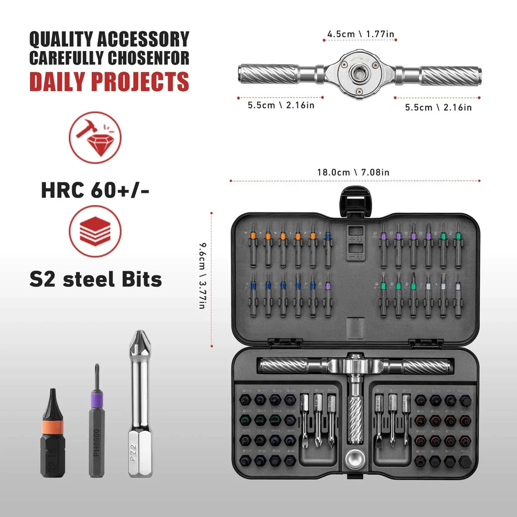 VMAN 66in1 Multifunction Ratchet Screwdriver Set Multi Magnetic Bits Mini Repair Tool Kit Household Tool For PC & Desk Etc.