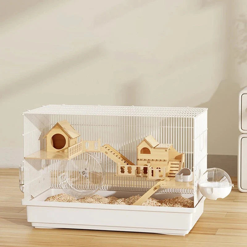 Hamster Habitat Décor Wooden Double-Layer Platform with Ladder Durable Pet Toy Accessory for Gerbil Guinea Pig and Small Animals