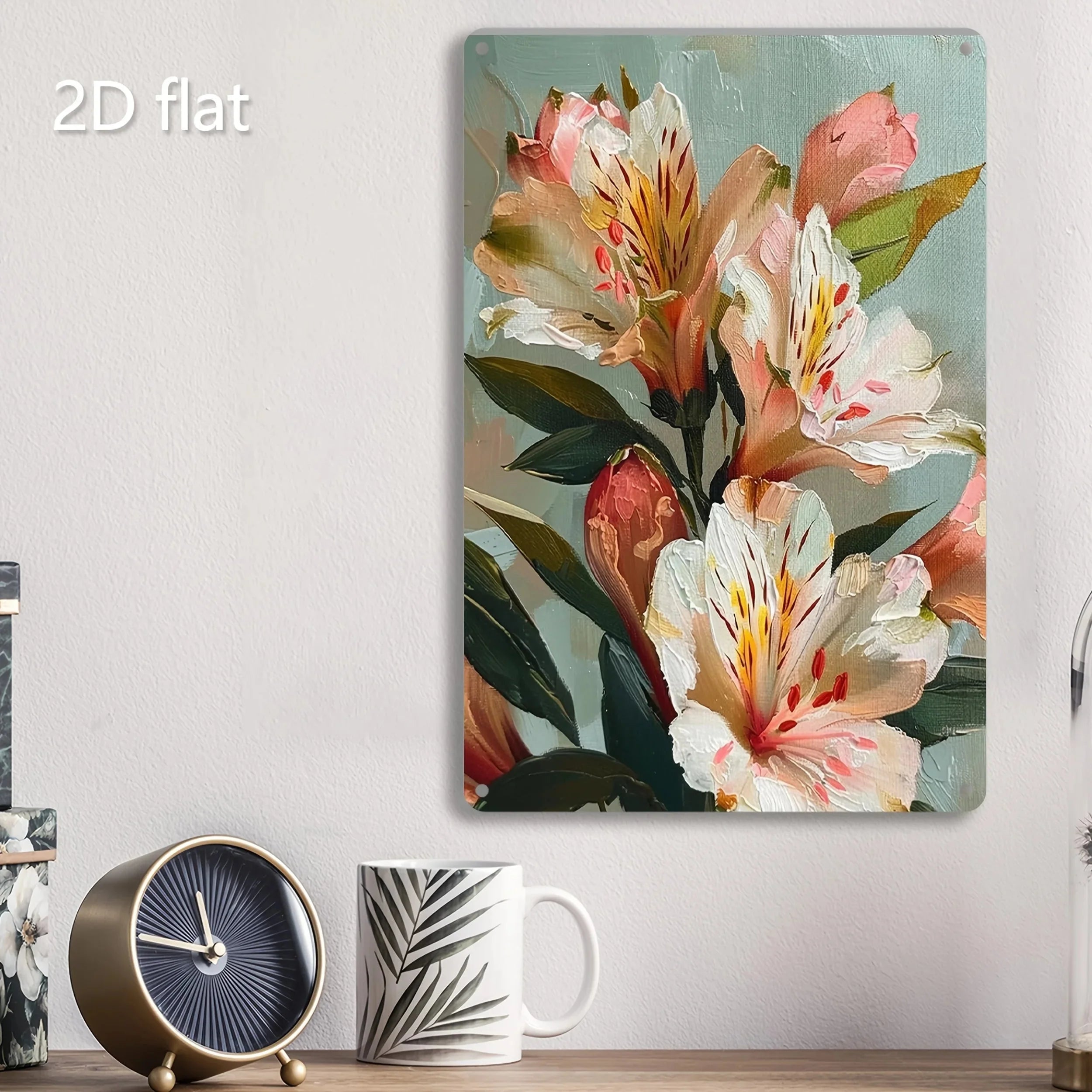 Vibrant 2D Flat Metal Wall Art - Weather-Resistant Tin Plaque with Flowers, 7.87x11.8 Inch, Ideal for Indoor/Outdoor Decor