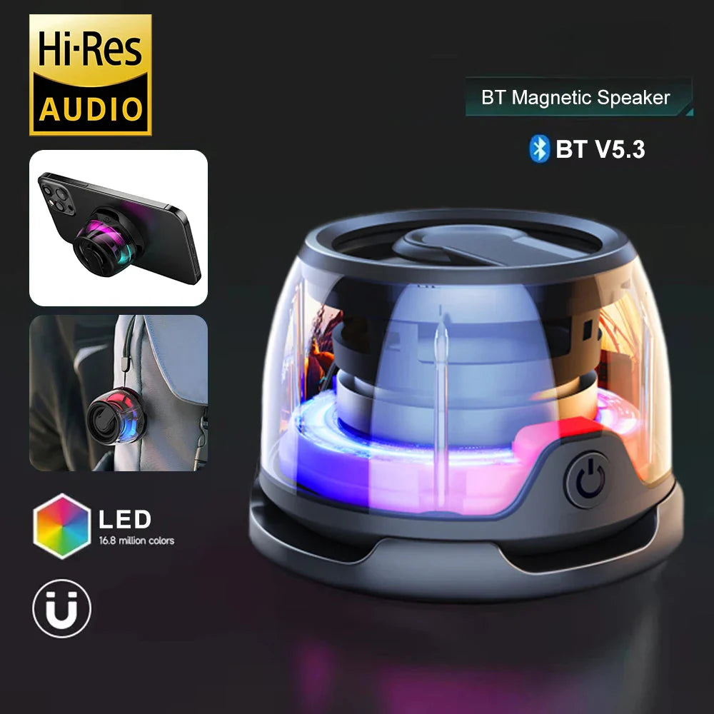 Magnetic Portable Bluetooth Speaker Mini Sound Box HiFi Stereo Soundbar Wireless Loudspeaker with LED Color Light Phone Holder