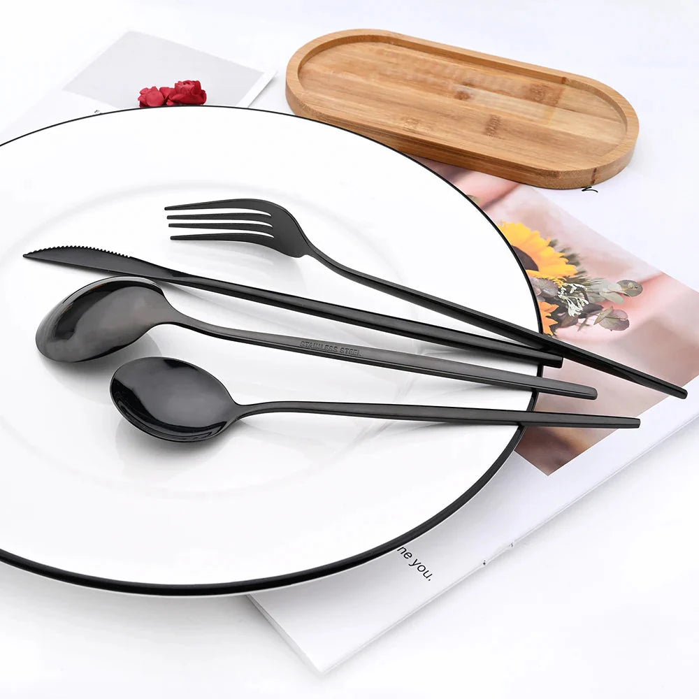 Western Purple Silver Tableware New Dinnerware Set 4Pcs Stainless Steel Kitchen Knife Fork Spoon Complete Cutlery Flatware Set