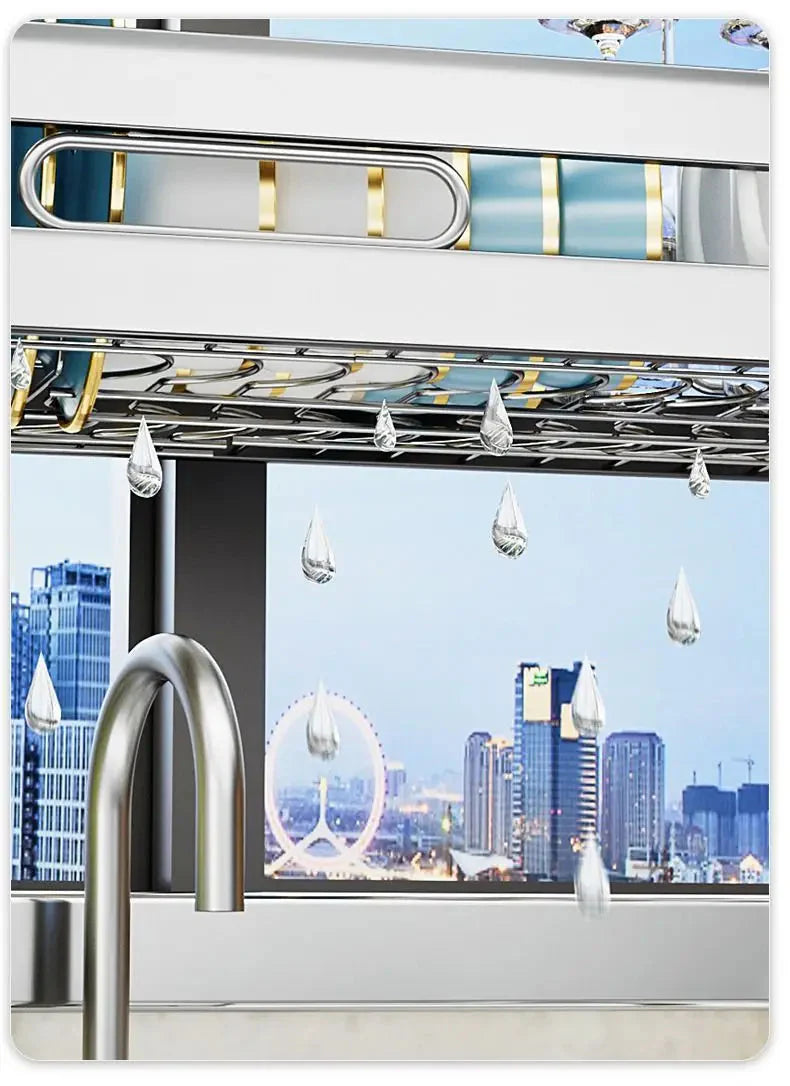 Stainless Steel Sink Shelf Bowl Drain Rack Kitchen Storage Rack Multifunctional Dish Cutlery Knife Spoon Sink Rack Set Organizer