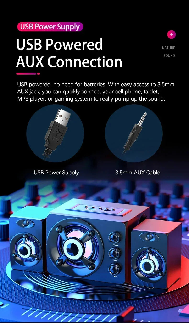 HIFI 3D Stereo Speakers Upgrade With LED Light AUX USB Wired Wireless Bluetooeh 5.0 Audio Home Theater Surround Sound Bar TV