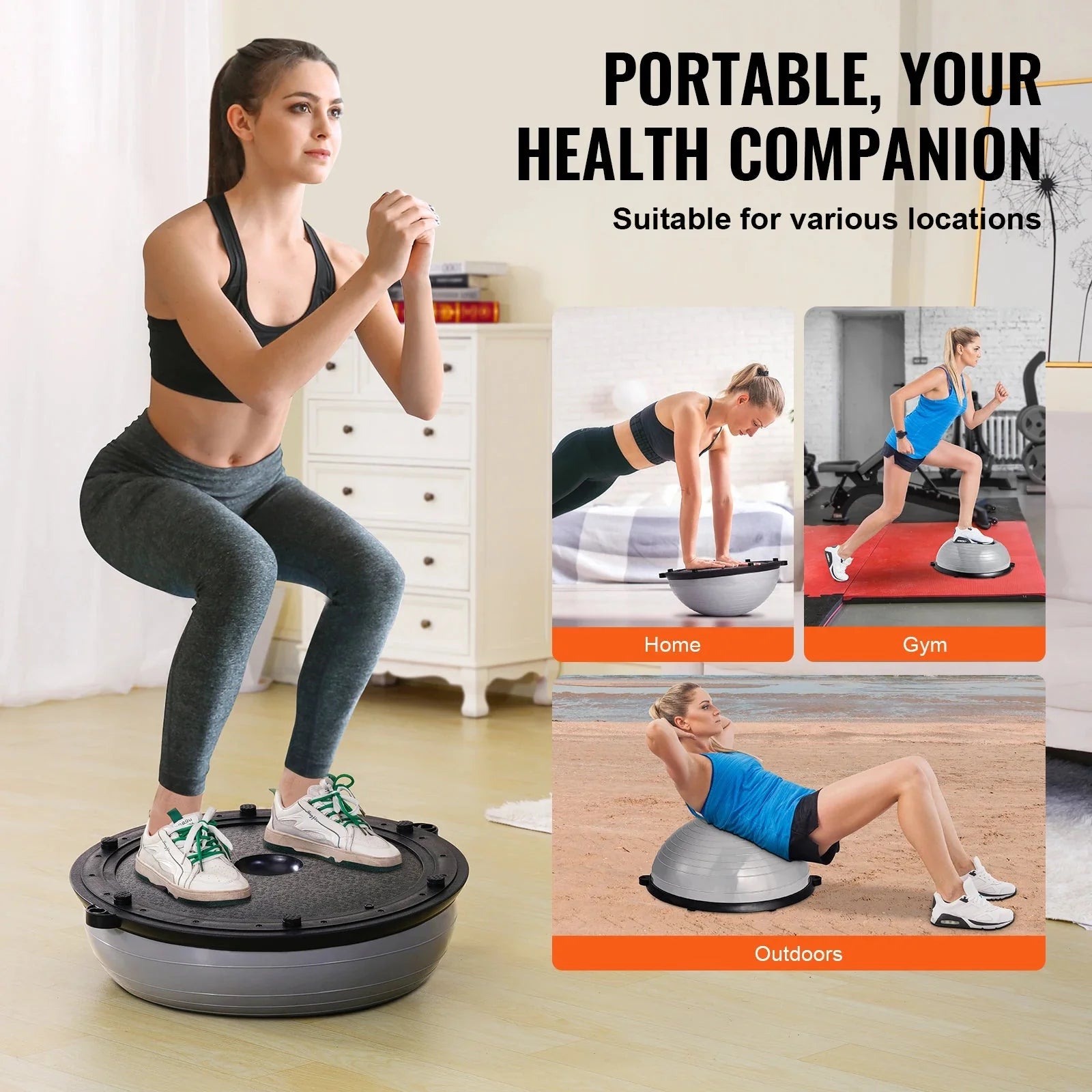 SucceBuy 23/26 inch Half Exercise Ball Trainer Balance Ball Trainer 660lbs Capacity Stability Ball Yoga Ball w/ Resistance Bands