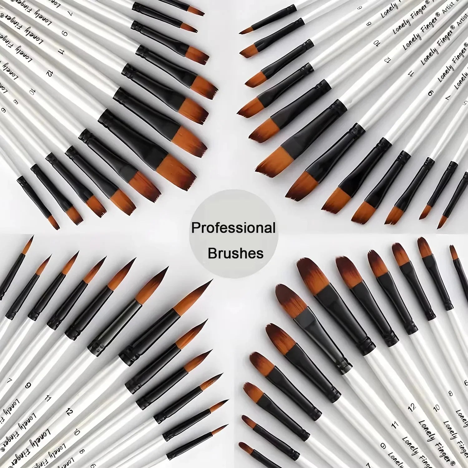 12/48pcs Premium Flat Art Paintbrush Set Durable Anti-Shedding Synthetic Nylon Bristles for Watercolor Acrylics Gouache Painting