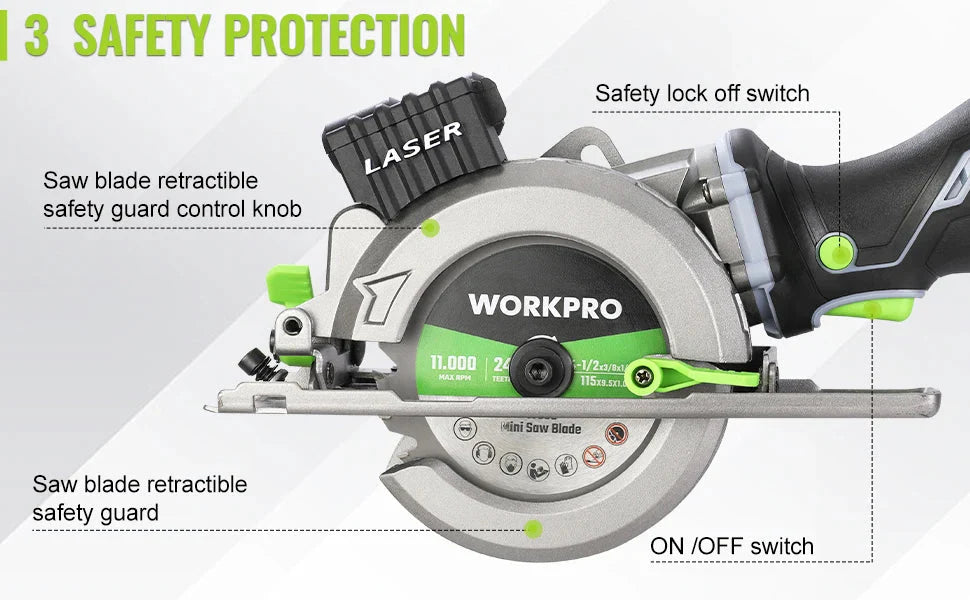 WORKPRO 20V Cordless Electric Circular Saw With Laser For Wood Ceramic Tile 115 mm Saw Blade 710W Electric Circular Saw No Laser