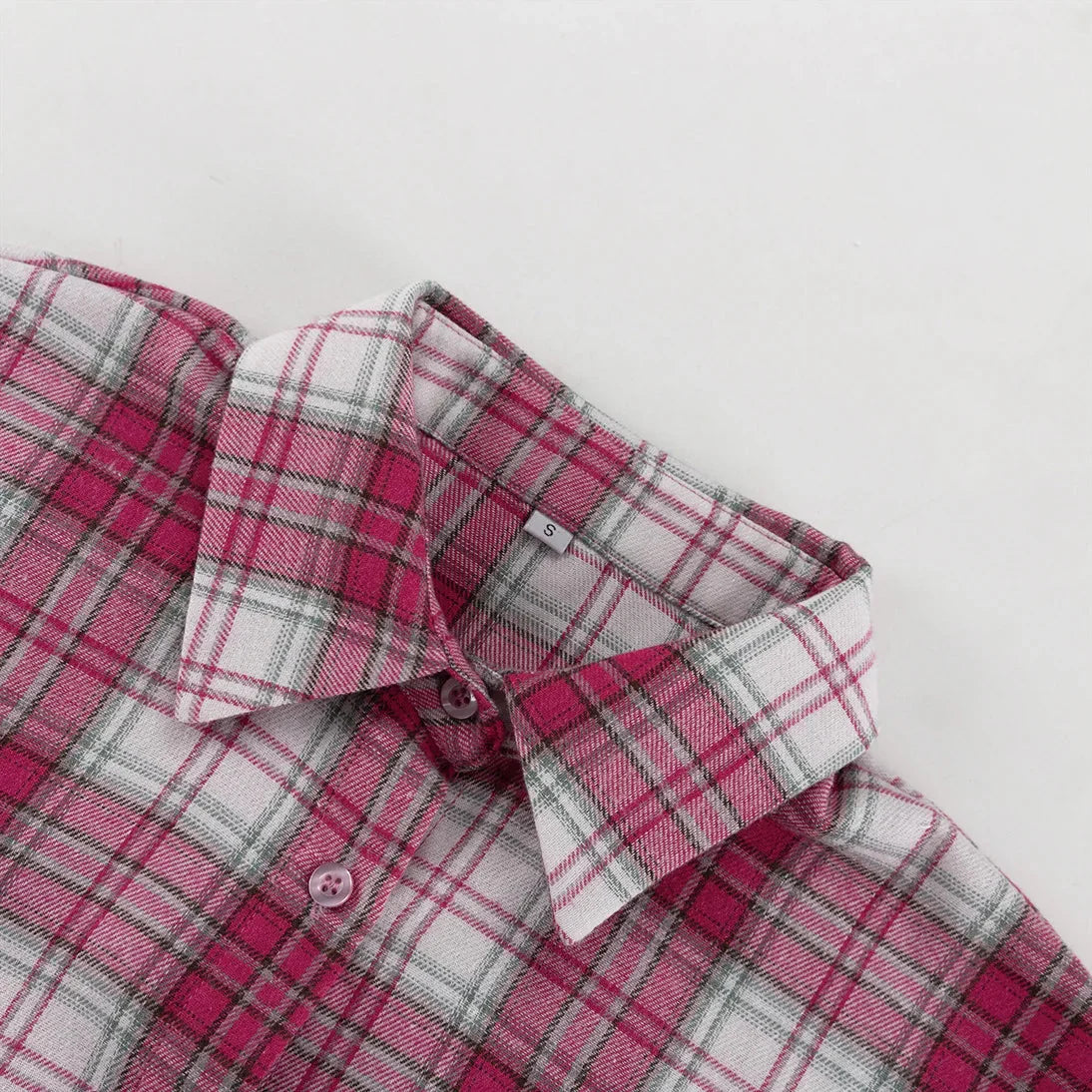 Pink Plaid Shirt for Women in Europe and America New Versatile Loose Shirt for Women Removable Long-sleeved Lapel Top