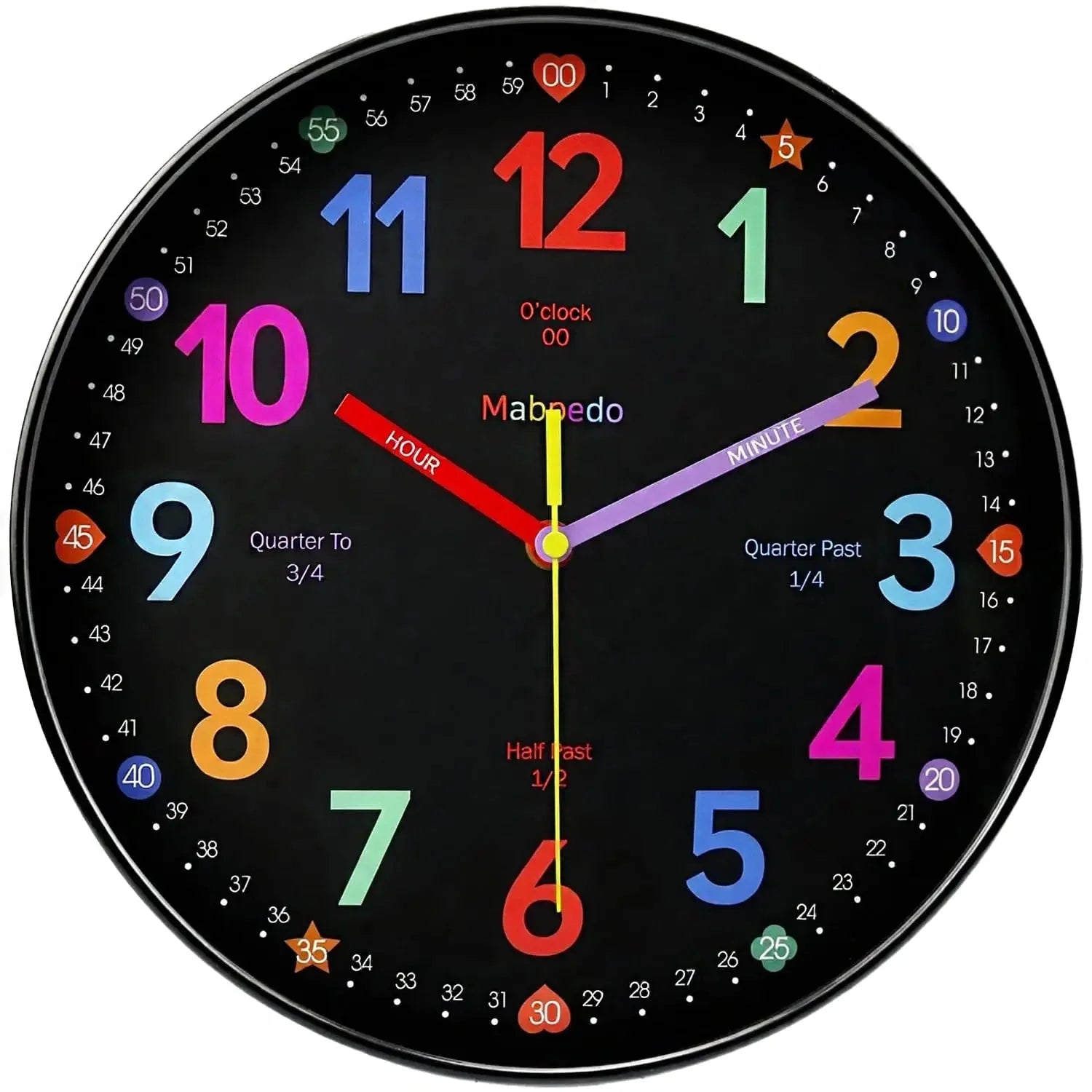 Early Education Wall Clock Colorful Number Kids Learning Time for School Classroom Bedrooms Silent Analog Clock 8/10/12 Inch