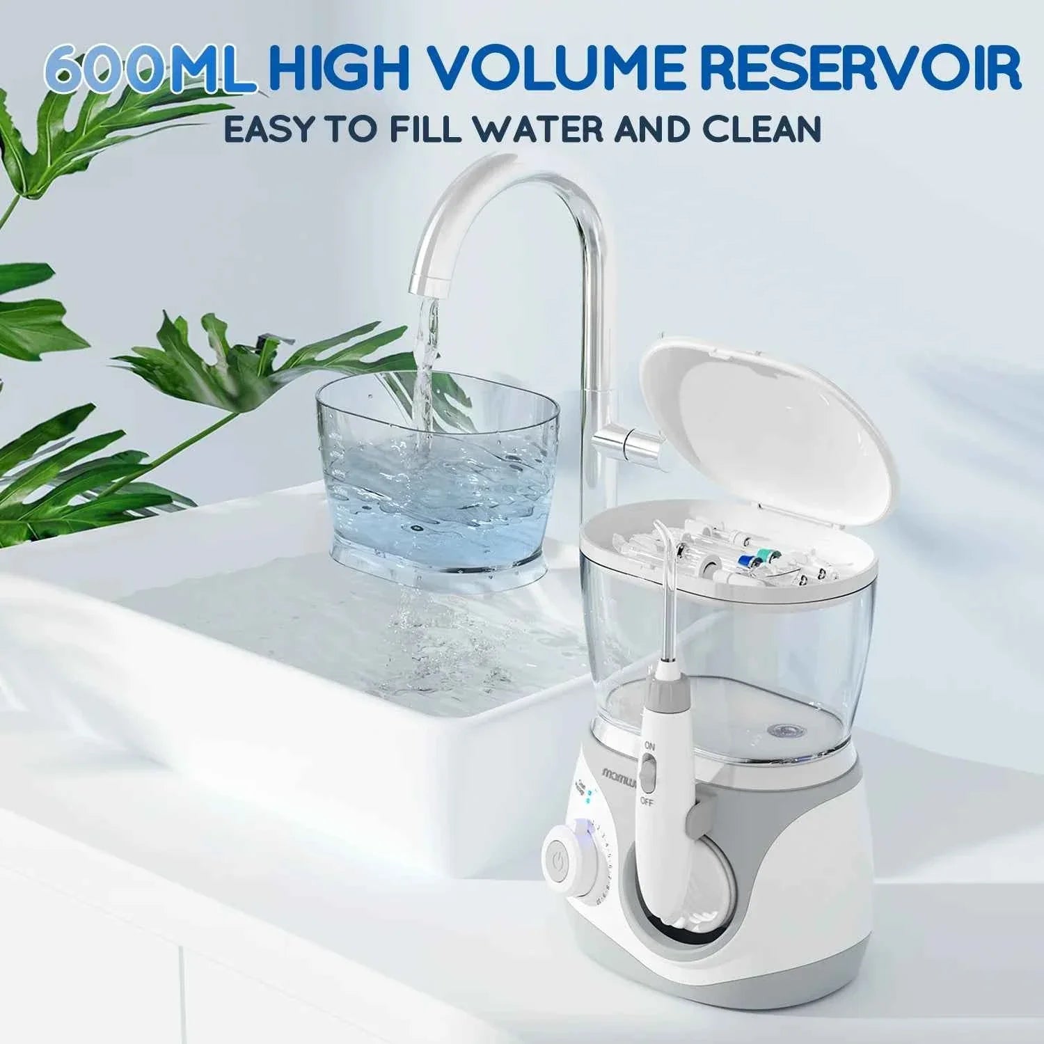Home Water Flosser, 600 ml Large Capacity,10 Adjustable Pressures,6 Home Nozzles Professional Oral Irrigator for Teeth Clean