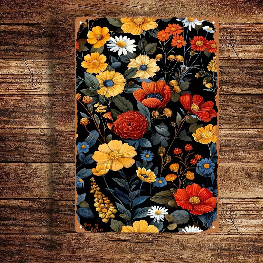 1pc Classic Floral Iron Art Print, Frameless Metal Wall Decor, 20x30cm/8x12inch, Aluminum Sign for Home Decoration