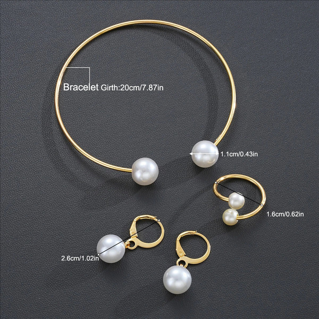 Female Jewelry Set Pearl Open Stud Earrings Bracelet Ring Women's Simple Luxurious High-end Sophisticated Accessories