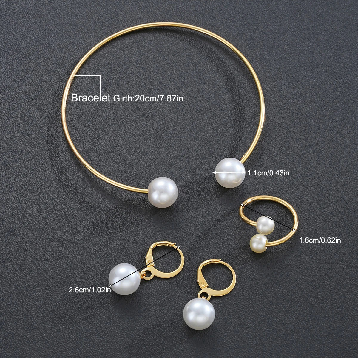 Female Jewelry Set Pearl Open Stud Earrings Bracelet Ring Women's Simple Luxurious High-end Sophisticated Accessories