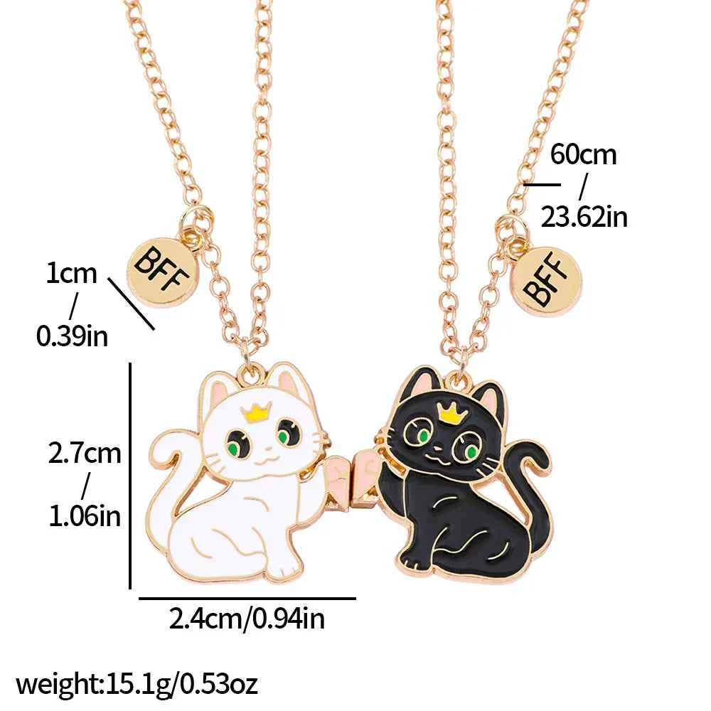 Best Friend Necklace for 2 Gifts Friendship Pendant Necklaces Matching Magnetic Cat BFF Necklace for 2 Girls