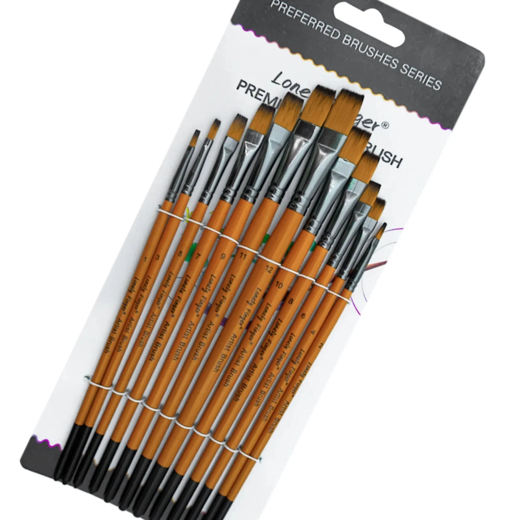 12/48pcs Premium Flat Art Paintbrush Set Durable Anti-Shedding Synthetic Nylon Bristles for Watercolor Acrylics Gouache Painting
