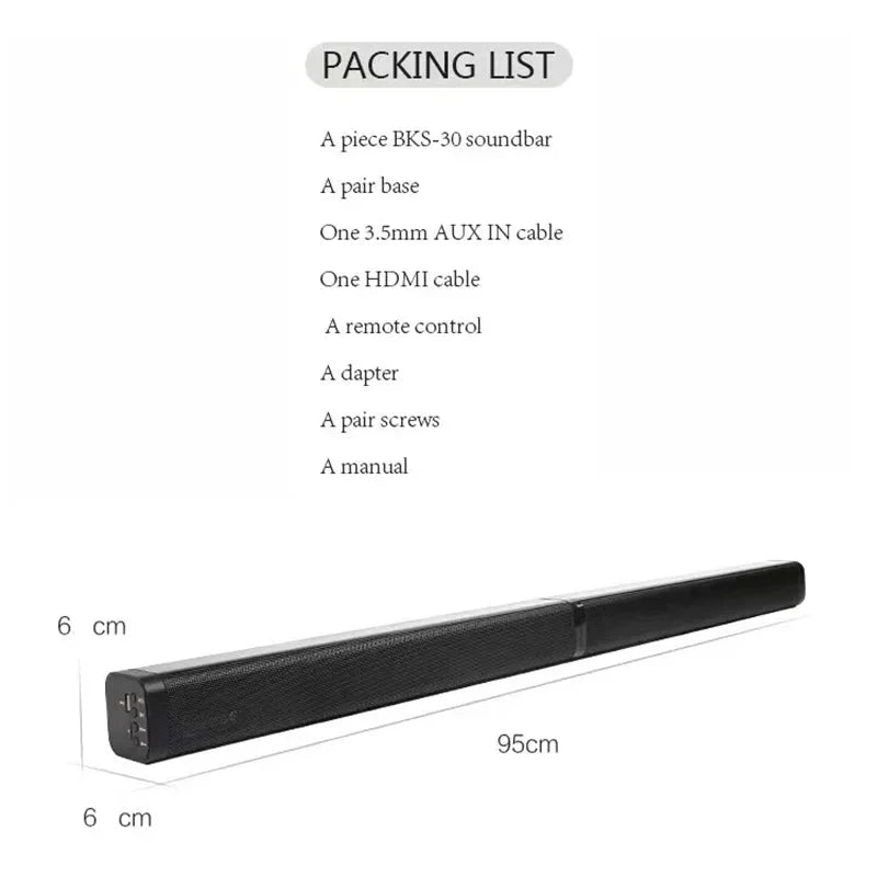 40W 4Ω Full Range Bluetooth Soundbar Detachable Speaker 3D Surround Sound 2.0CH Stereo Audio Loudspeaker HDMI AUX Optical USB TF
