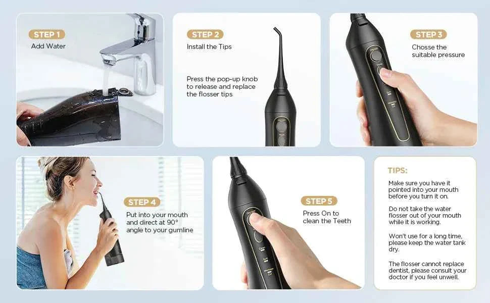 Fairywill Professional Oral Care Set - Waterproof Water Flosser & Electric Sonic Toothbrush Combo