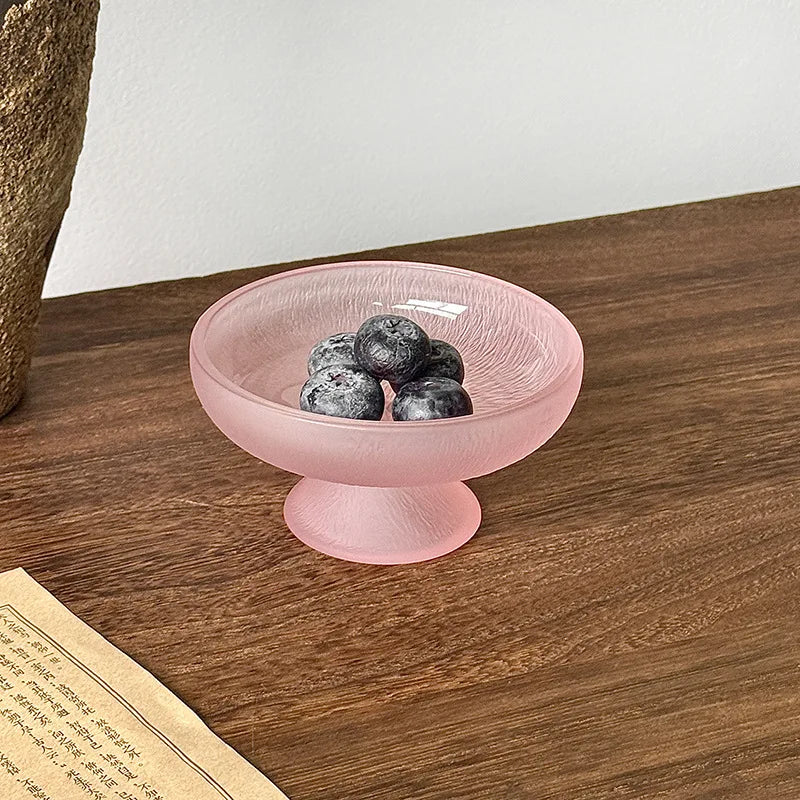 High-looking Fruit Plate, Small Exquisite Glacier Glass High-foot Plate, Candy Snack Plate, Fruit Plate