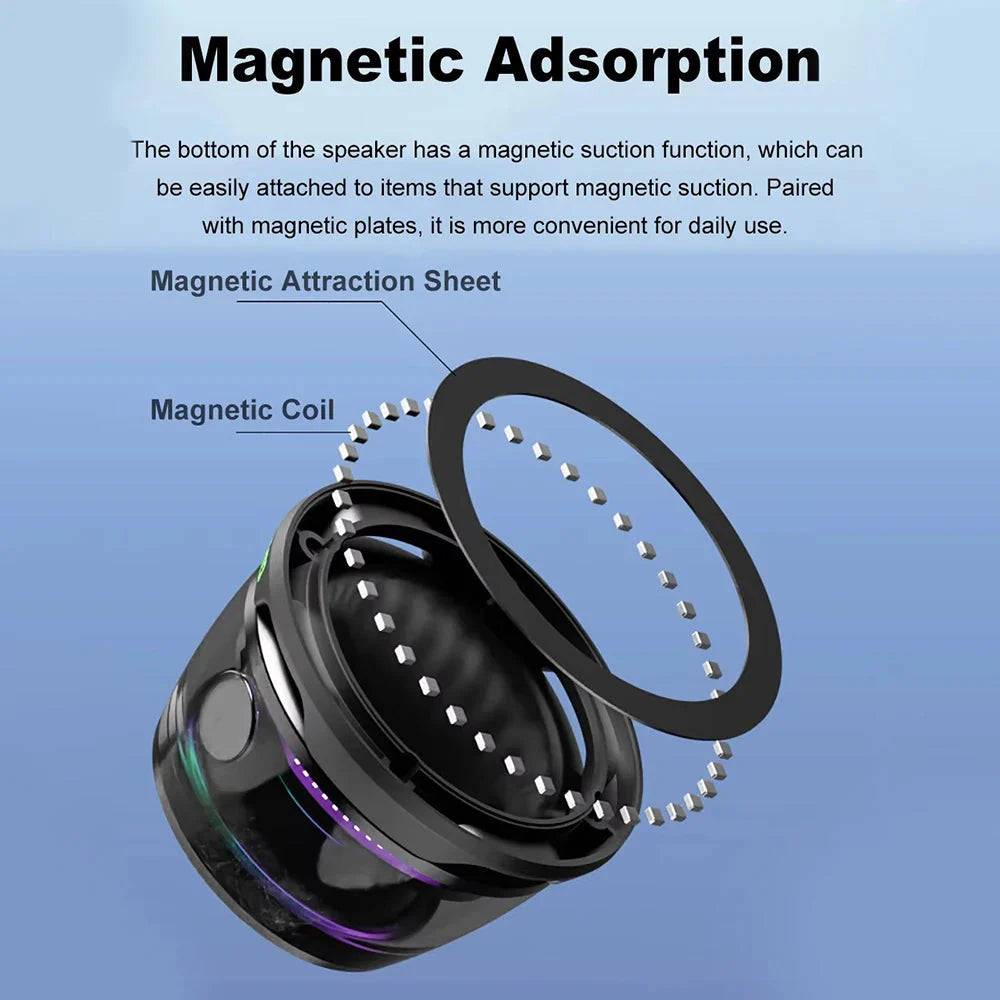 Magnetic Portable Bluetooth Speaker Mini Sound Box HiFi Stereo Soundbar Wireless Loudspeaker with LED Color Light Phone Holder