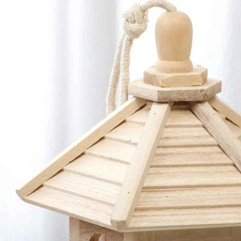 Creative House Shape Bird Feeder House Hanging Wooden Pet Feeder Box Bird Food Dispenser Outdoor