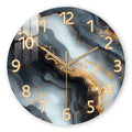 1 piece wooden wall clock, fantasy theme - blue and gold marble - like texture pattern tempered film veneer silent clock, suitab