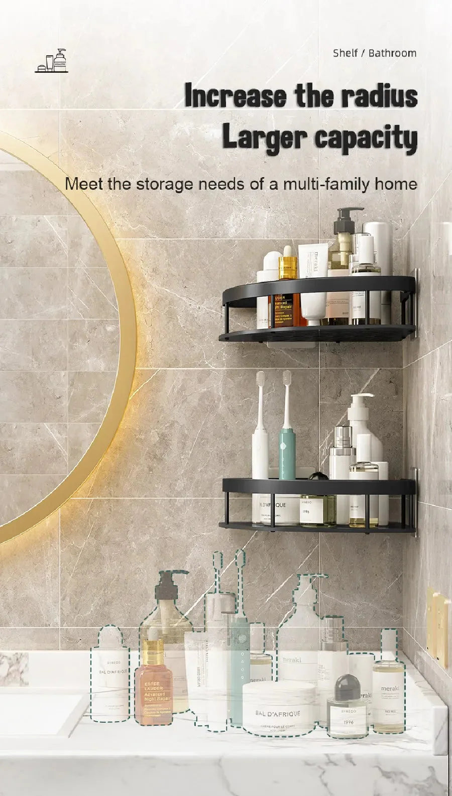 Bathroom Shelves Wall Mounted Non perforated Bathroom Shelf Shower  Storage Shelf  Kitchen Organizer  Bathroom Corner Shelf