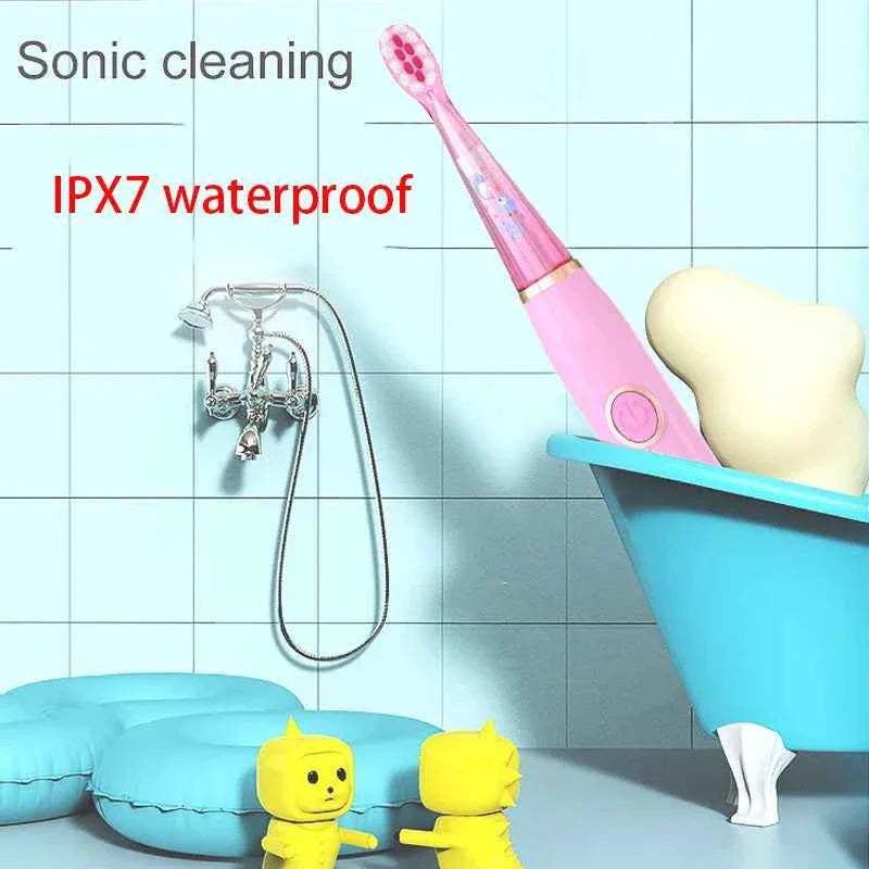 Kids Sonic Electric Toothbrush Child Cartoon with Colorful LED Light IPX7 Waterproof 2 mins Smart Timer Rechargeable Toothbrush