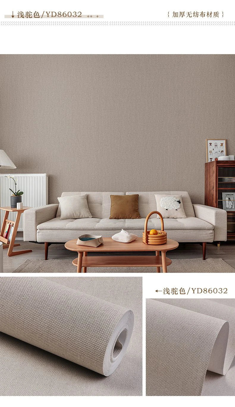 Modern Nordic Linen Textured Wallpaper – Eco-Friendly Non-Woven Solid Color Wall Covering