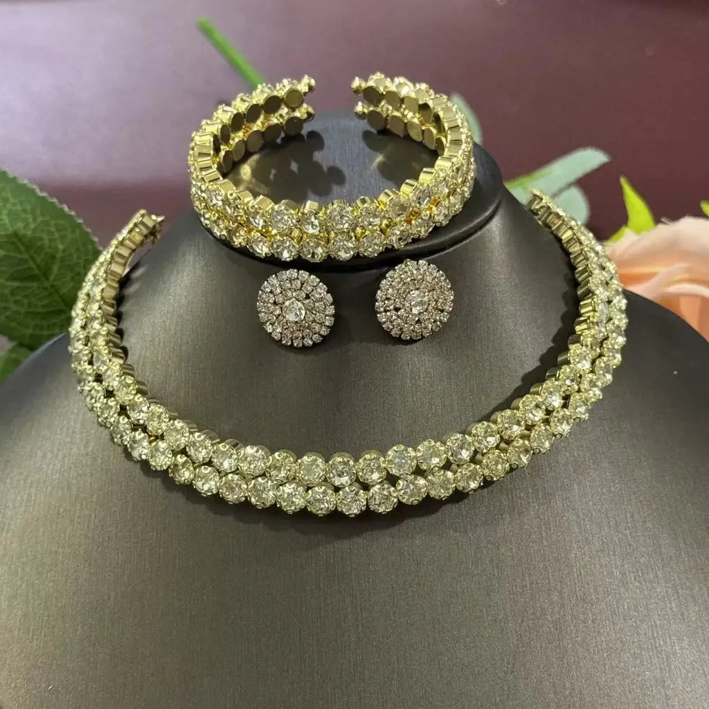 Elegant 3-Piece Crystal Jewelry Set - Rhinestone Necklace, Earrings & Bracelet