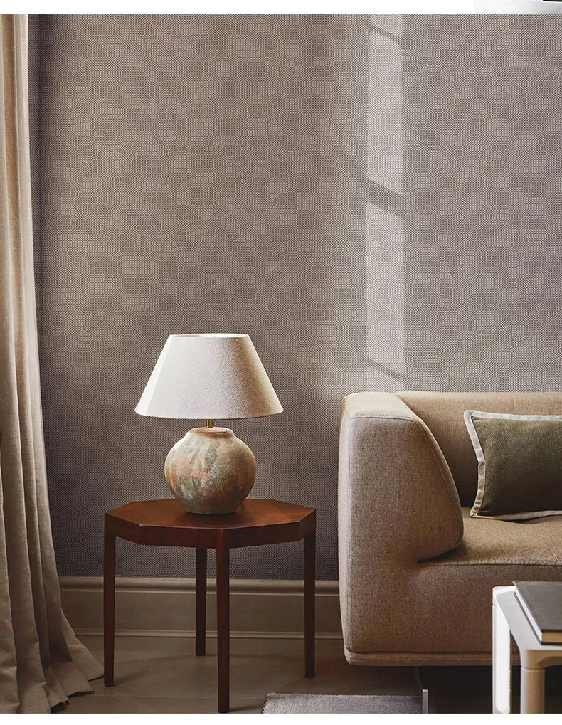 Modern Nordic Linen Textured Wallpaper – Eco-Friendly Non-Woven Solid Color Wall Covering