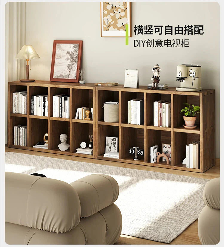 Solid Wood Short Bookshelf Floor Storage Cabinet Grid Organizer Shelf for Living Room Home & Kindergarten Display Unit