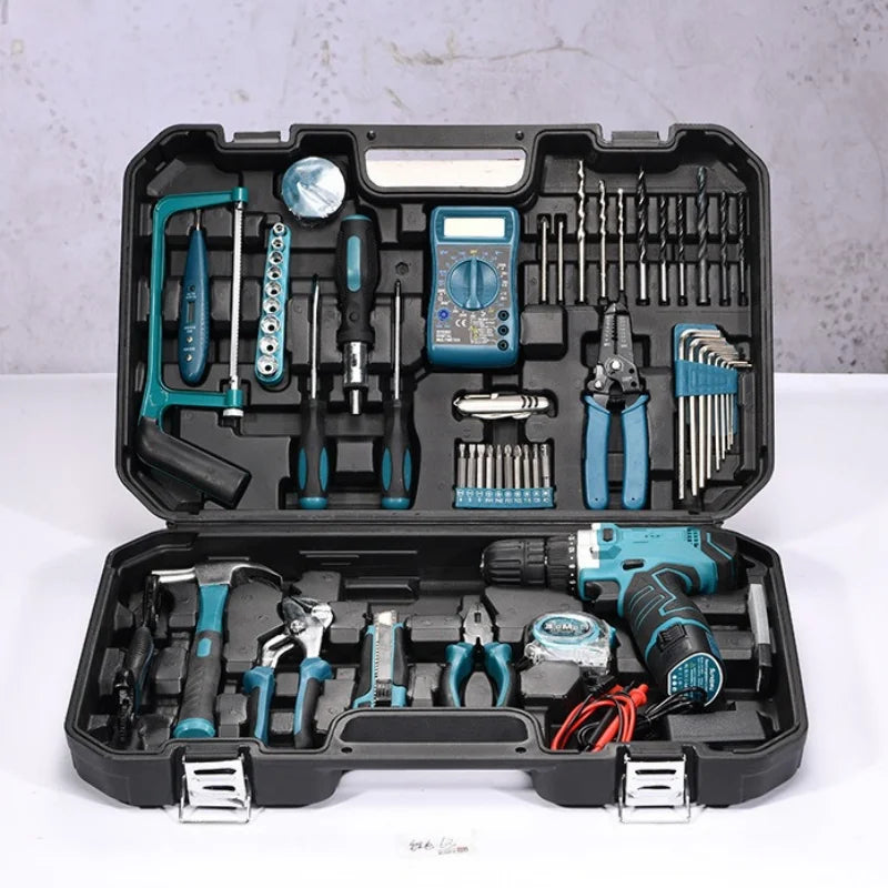 160/136/115/63 PC Lithium Drill Household Multifunctional Hardware Tool Manual Daily Electrician Woodworking Maintenance Toolbox