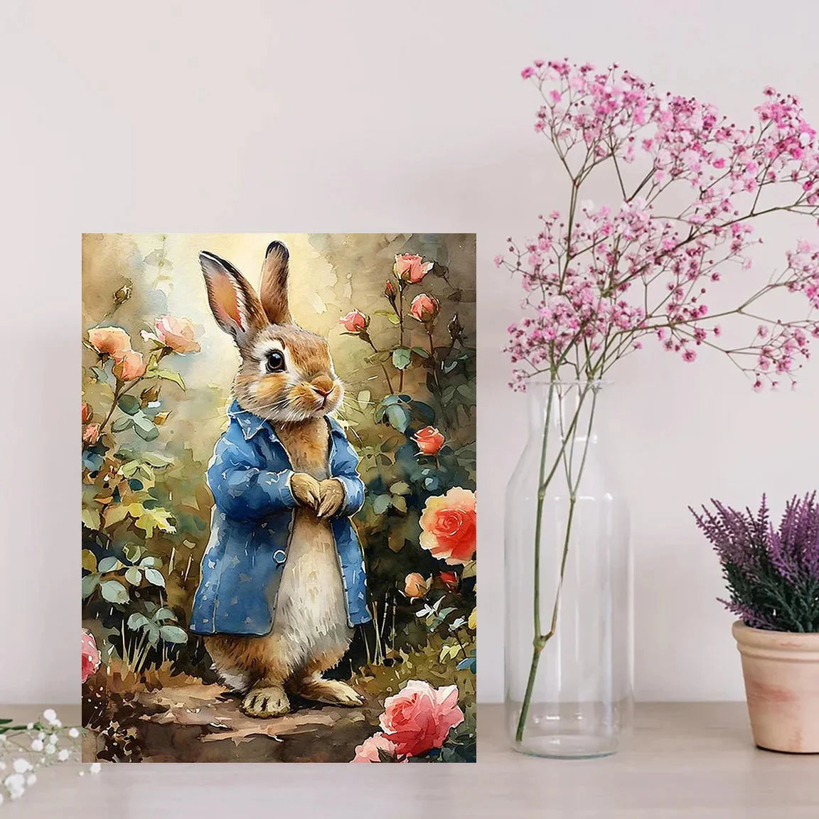 Elegant Rabbit Canvas Art for Living Room & Bedroom – Light Luxury Decor, 11.81x15.75in Wall Hanging Painting