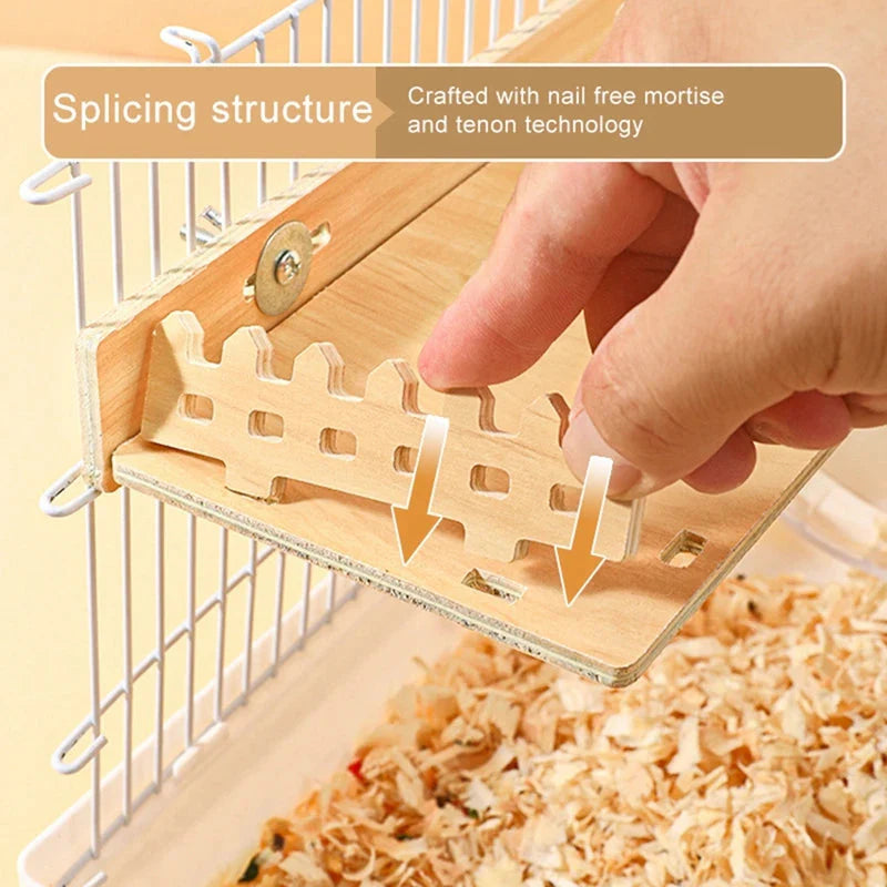 Hamster Habitat Décor Wooden Double-Layer Platform with Ladder Durable Pet Toy Accessory for Gerbil Guinea Pig and Small Animals