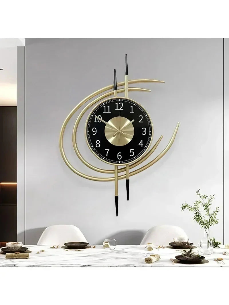 54cm Storm Eye Modern Wall Clock, Large Black Dial Metal Silent Analog Clock, Gold Luxury Decorative for Living Room Bedroom
